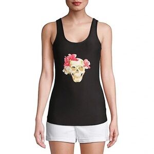 Skull Candy and Flower Design Black Tank Top